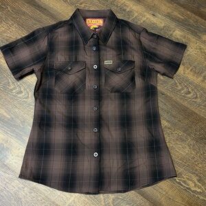 DIXXON Havana Shirt Plaid Brown Women Medium Bamboo Blend Button Up Western